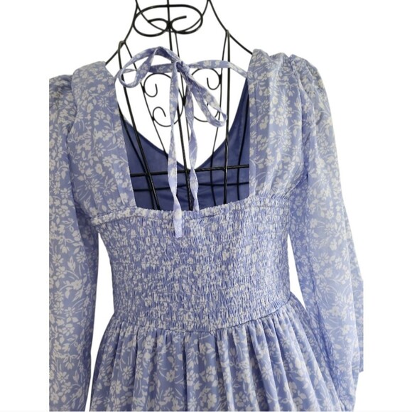 Sincerely Jules Blue Floral Smocked Tiered Maxi Dress XS Cottagecore Boho Puffy - Picture 13 of 13